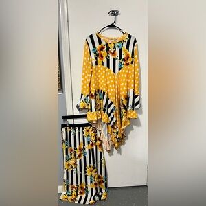 Yellow Polka Dot and Floral Dress Set